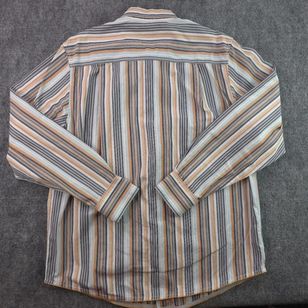 Tommy Bahama Shirt Medium‎ Orange Gray Vertical Striped Long Sleeve Button Up